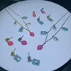 Stud 2023 Summer Colorful Enamel CZ Jewelry Geometric Tear Drop Rectangle Charm Choker Necklace Dangle Earring Set 231102