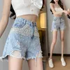 Jeans pour femmes Summer Denim Shorts Femmes Mode Nail Perle incrustée de diamant Tempérament Gland Pantalon court à jambes larges