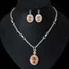 Necklace Earrings Set & Fashion Champagn Green Red Blue CZ Zircon Earring Wedding Bride Banquet Dressing Jewelry