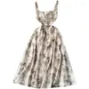 Sukienki swobodne francuskie sukienki A-line Kobiet mody vintage druk szczupły fit 2023 Ubrania bez rękawów Vestidos K845