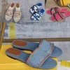 Mulher chinelo sandália apartamentos denim logotipo slide sandálias plana resort sandália sola de borracha ao ar livre sapatos casuais praia deslizamento em flip flop com caixa 35-43eu