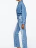 Camicette da donna Camicia di jeans con perline e bottoni casual europei e americani alla moda autunnale