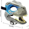 Party Masks Party Masks 17 Designs Jurassic World Dinosaur Mask med Moving Jaw Creative Halloween Cosplay Horror Raptor Latex Deco 23 DH4NB