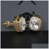 Stud Hip Hop Iced Out Stud Oorbellen voor mannen vrouwen Bling Crystal Zirkoon Cz Edelsteen Gouden Sier Oorbel Hiphop Rapper Sieraden Gift Drop D Dhlzv