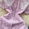 New Light luxury high-end retro temperament studded bead lace doll neck dress with a slim waist and elegant A-line fairy dress