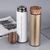 Water Bottles Thermal Bottle 304 Stainless Steel Insulated Cup 500ML Vacuum Car Mounted Wooden Grain Plate Cover Portable Straight