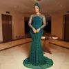 2023 Árabe Aso Ebi Hunter Verde Sereia Vestido de Baile Lantejoulas Rendas Vestidos de Noite Cristais Frisados Aniversário Noivado Segundo Vestido Vestido Mulheres Desgaste Formal WD044