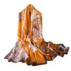 Sarongs Floral Print Sun Protection Women Scarf Imitation Silk Long Smooth Beh Shawl for Home P230403