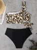 Kvinnors badkläder Bikini Kvinnor Swimsuit 2023 Sexig Leopard One Shoulder Bikinis Set High midje brasiliansk badbaddräkter Summer XL