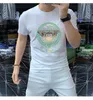 2023 Nieuwe heren t-shirts zomer zware hete boorstorting met korte mouwen T-shirt Crew Neckt Trutt Tops Hip Hop Streetwear Style Man Pink Cotton Soft ademende T-shirts