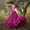 Платья для девочек, фиолетовое нежное бальное платье из тюля с цветами для малышей, костюмы на день рождения, свадебное модельное платье, оптовая продажа, Прямая поставка на заказ