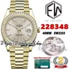 EWF V3 ew228348 A3255 Montre automatique pour hommes 40MM Lunette en diamant en or jaune Cadran texturé en argent Bracelet en acier 904L Même carte de série trustytime001Montres