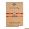 Bracelets de charme 7 noeuds bleu mauvais œil bracelet papier carte réglable chanceux rouge chaîne bracelets couple bijoux amitié 2Psc / ensemble Dro Dhjd0