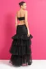 Jupes superbes noir haut bas paillettes maxi femmes à la fête jupe en tulle à plusieurs niveaux fermeture éclair mode longue femme