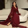 Burgundy Jumpsuit Evening Dresses V Neck Feather Sleeve Outfit Formal Party Gown Beaded Pansuit Prom Dress for Women