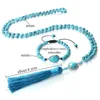 Necklace Earrings Set 6mm Beads Jewelry Natural Light Blue Stone Knotted Tassels Meditation Reiki Yoga Men Women Bracelet 108 Mala Rosary