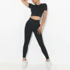 2024 Yoga Lu Lemon Algin Mulher Terno Feminino Treino Sem Costura Conjunto de 2 Peças Treino Sportswear Roupas de Ginástica Fitness Manga Curta Top Cintura Alta Leggings LL Align Gym Clot