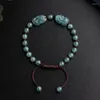 Strand Hand-woven Chinese-style High-grade Natural A Jadeite Blue Water Pixiu Bracelet Rope Zhaocai Jade Piqiu Women's