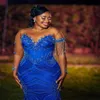 2023 Nov Aso Ebi Árabe Sereia Royal Blue Prom Dress Sheer Neck Lantejoulas Lace Noite Festa Formal Segunda Recepção Aniversário Vestidos de Noivado Vestidos Robe De Soiree