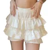 Damen-Shorts, Skorts, modische Spitze, geschichtet, Rüschen, elastische Taille, kurze Hosen, Sommer, hohe Taille, lässig