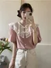 Kadınlar bluzlar uzaylı kedicik Çin tarzı gömlekler tatlı kadınlar retro slim 2023 gevşek nazik yaz kısa kollu gündelik ofis bayan