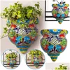 Trädgårdsdekorationer hartsblommor Pot Handmased Staty Flatbacked Wall Planter Crafts Decor for Home Gardening Orname Dhkhj