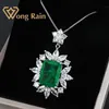 Wong Rain Vintage 100% 925 Sterling Silver Created Moissanite Emerald Gemstone Wedding Pendent Necklace Fine Jewelry Whole LJ23046