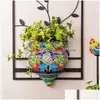 Trädgårdsdekorationer hartsblommor Pot Handmased Staty Flatbacked Wall Planter Crafts Decor for Home Gardening Orname Dhkhj