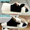 Kaii vache femmes hiver pantoufles intérieur maison chaussures chaud en peluche pantoufle hommes Couples maison diapositives plate-forme chaussures T231104