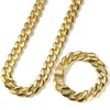 Chains Out Necklace Bracelet Set Hip Hop Punk Gold Plated Men's Glossy Cuban Chain