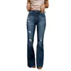 Jeans pour femmes en détresse fronts déchirés genoux d'eau rippage en relief en relief couleurs larges les jambes slim fit sonnette