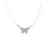 Cristal Papillon Pendentif Collier Dold Argent Femmes Papillon Perle Chaîne Colliers pour Cadeau Fête