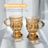 150 ml Vintage Relief Glass Juice Mini med handtag högt bärnstensglas högt utseende nivå Girly hjärta åtföljt av ogräsande presentvinbägare återanvändbara tumlar