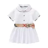 Summer Baby Girls DressWith Bowknot Cotton Kids Turn-Down Collar Short Sleeve Dress Cute Girl Plaid Skirt Children Clothes Age 1-6 Years