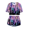 Women's Two Piece Pants Ocean Multi tentacled Fish Series Navel Short sleeved T shirt Shorts Suit Summer Morning Training Clothes 230403