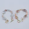 Kedjor naturligt sötvatten vitrosa lila blandad färgmynt pärlhalsband armband smycken set för kvinnor