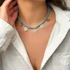 Подвесные ожерелья Lacteo Vintage Natural Stone Beadered Ожерелье для женщин -ювелирных изделий на шее полое дисково