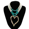 Choker Punk Metal Big Heart Shaped Pendant Halsband Vintage Geometrisk Green Stone Imitation Pearl Chain Kort kvinnors smycken