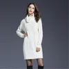 Casual Dresses WKOUD Women Winter Knitted Fashion Candy Colors High Waist Mini Dress 2023 Long Sleeve Turtleneck Vestidos Sweater H1122