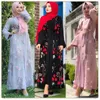 Abbigliamento etnico Nero Dubai Turco ricamato Piccolo fiorito O-Collo Abito hijab musulmano Caftano islamico per le donne Ramadan