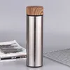 Water Bottles Thermal Bottle 304 Stainless Steel Insulated Cup 500ML Vacuum Car Mounted Wooden Grain Plate Cover Portable Straight