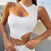 Femmes réservoirs chaîne découpé côtes tricot haut court femmes été Sexy vêtements haute rue asymétrique cou sans manches réservoir Streetwear 2023