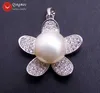 Choker Qingmos 24mm Flower Sterling Silver 925 Pendant Necklace For Women With 11mm White Flat Round Pearl 16" Chokers