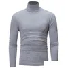 Men'S T-Shirts Mens T-Shirts Autumn Winter Thermal Long Sleeve Roll Turtleneck T-Shirt Solid Color Tops Male Slim Basic Stretch Tee To Dhgvo