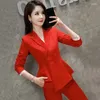 Kvinnors tvådelar Pants 2023 Big Red Year Meeting Suit Professional Dress Temperament Business President Host Beauty Salon Work Clothes