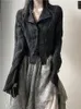 Kvinnors blusar skjortor Deeptown Y2k Blus Kvinnor Vintage Black Shirt Gothic Harjauku Pleated Button Up Korean Dark Tight Long Sleeve Estetic Kvinna 230403