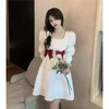Robes décontractées automne blanc pincess robe femmes français doux nœud à manches longues fée japonais élégant 2023 fête coréenne