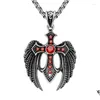 Pendant Necklaces Pendant Necklaces Miqiao Stainless Steel Titanium Red Zircon Gothic Eagle Vintage Collar Chains Necklace For Men Wom Dhsbj