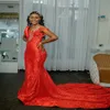 Nov aso 2023 ebi arabe sirène rouge robe de bal rouge paillettes cristaux de dentelle soirée formelle deuxième réception d'anniversaire de fiançailles d'anniversaire robes robe de soirée