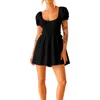 Casual Dresses Women's Dress Sexig snörning upp backless kjol veckad långärmad tunika för kvinnor